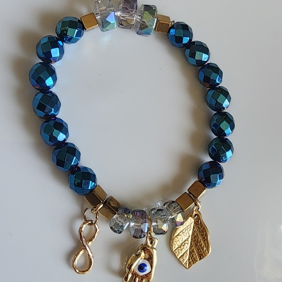 Blue Beaded Bracelet with Gold Charms - Picture 2 of 5